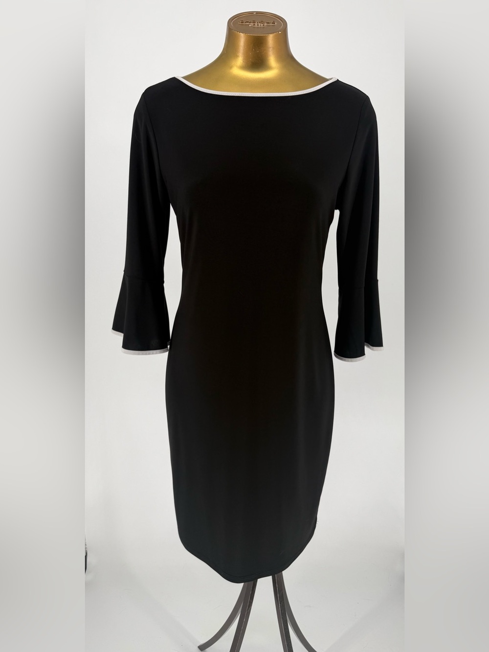 Nik and Nash Black Sheath Dress with Contrast Trim Bell Sleeves Size Medium